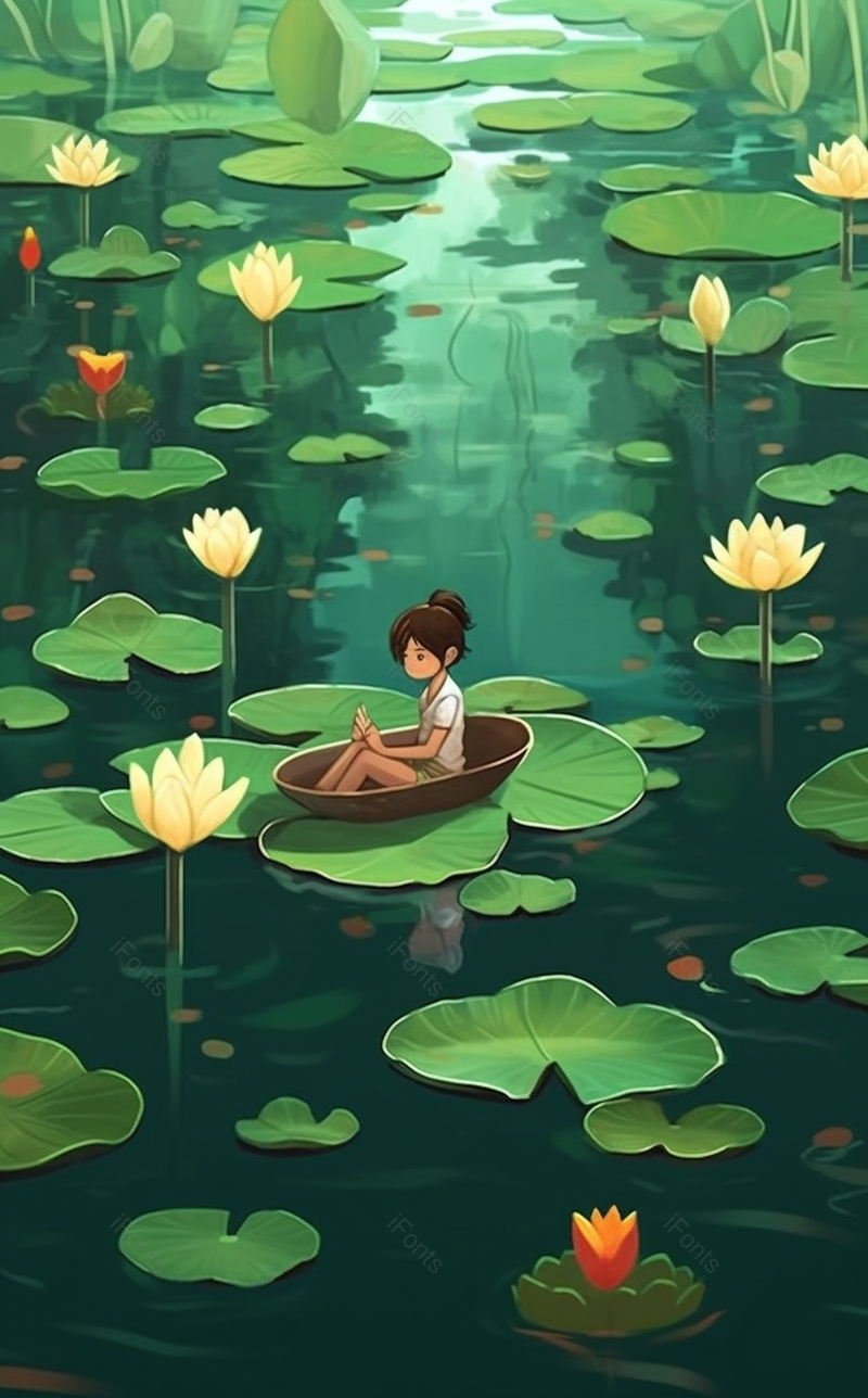 女生节气人物荷塘游船插画背景,插画/手绘图,插画/手绘图库,插画/手绘图下载,插画/手绘